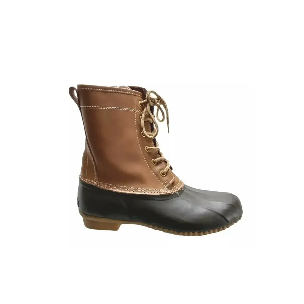 Khombu women Brown Waterproof Mid Calf Boot Leather Duck sz 8 M cozy winter